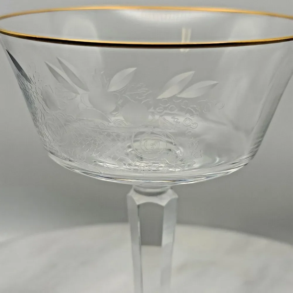 Vintage Lenox Autumn Champagne Tall Sherbet Glass Gold Rim Etched 1975-76